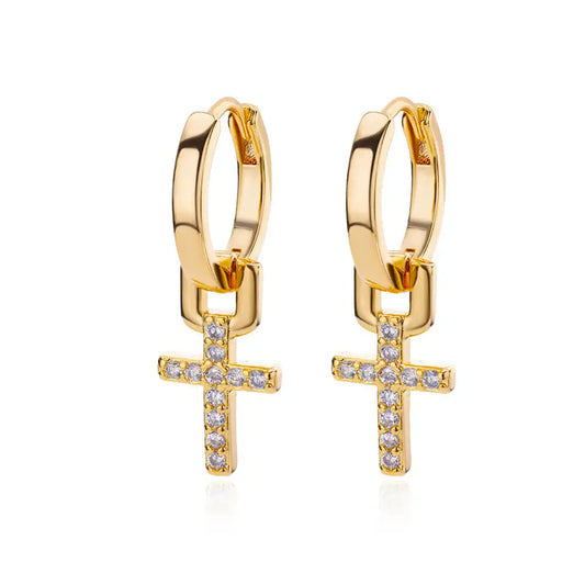 Cross Dangle Earrings – in Gold for Women