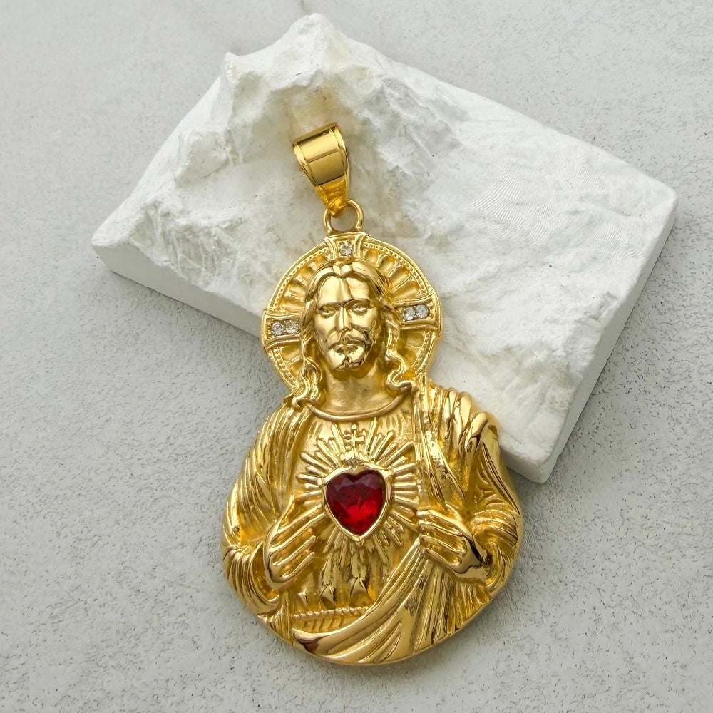 Sacred Heart of Jesus Pendant – in Gold Christian Necklace