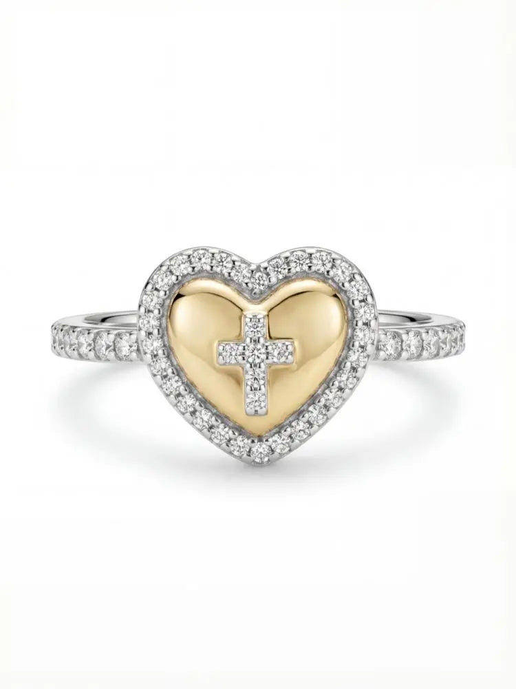 Studded Cross Ring – Heart-Shaped