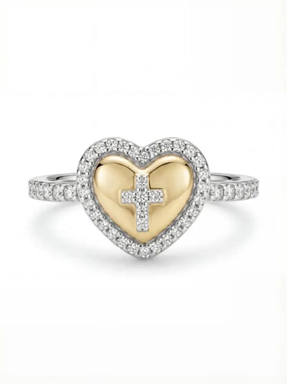 Studded Cross Ring – Heart-Shaped