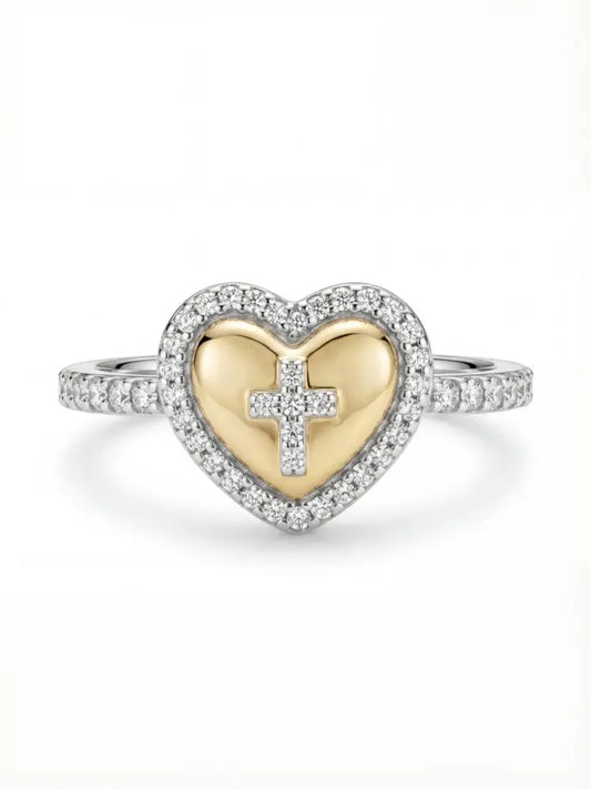 Studded Cross Ring – Heart-Shaped