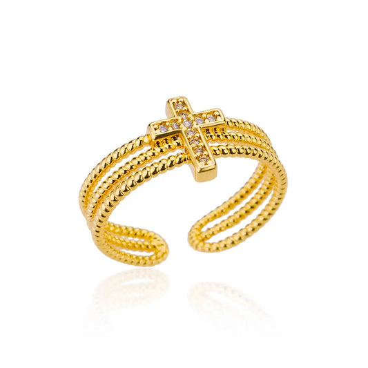 Adjustable Zircon Cross Ring for Women - Christian Ring