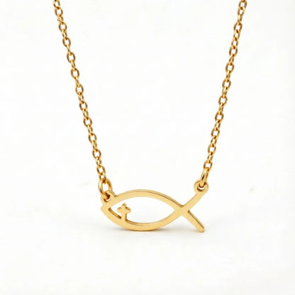 Minimalist Ichthys Fish Necklace – in Gold Christian Pendant
