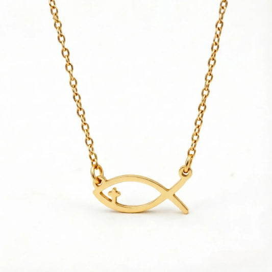 Minimalist Ichthys Fish Necklace – in Gold Christian Pendant