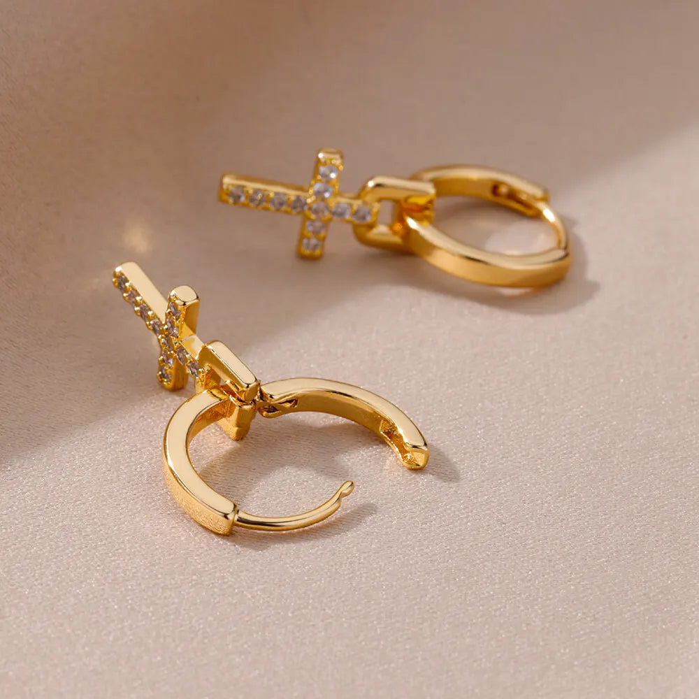 Cross Dangle Earrings – in Gold for Women