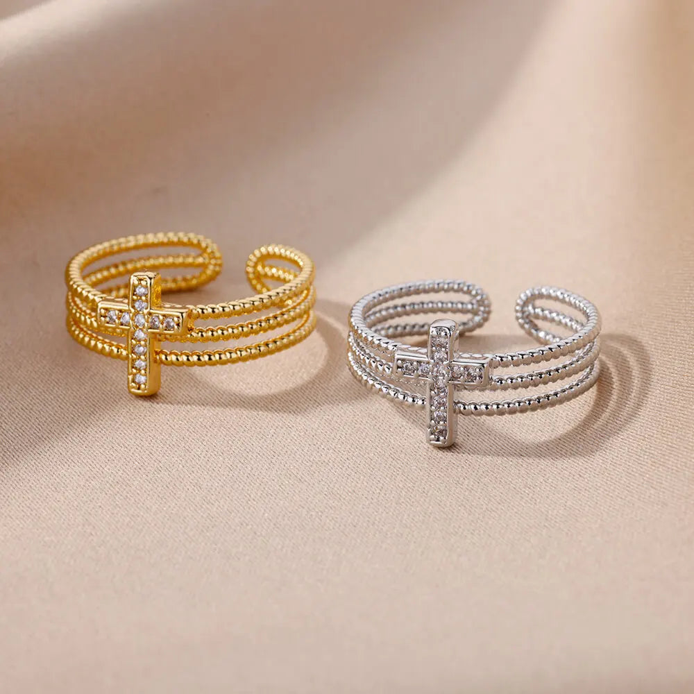 Adjustable Zircon Cross Ring for Women - Christian Ring