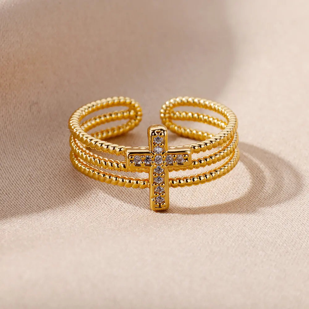 Adjustable Zircon Cross Ring for Women - Christian Ring