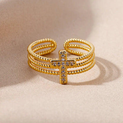 Adjustable Zircon Cross Ring for Women - Christian Ring
