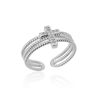 Adjustable Zircon Cross Ring for Women - Christian Ring