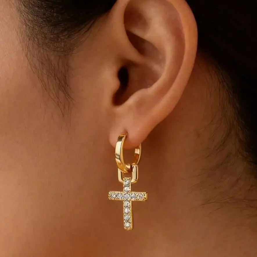 Cross Dangle Earrings – in Gold for Women