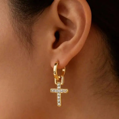 Cross Dangle Earrings – in Gold for Women