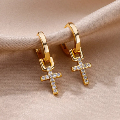 Cross Dangle Earrings – in Gold for Women