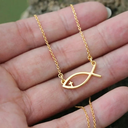 Minimalist Ichthys Fish Necklace – in Gold Christian Pendant
