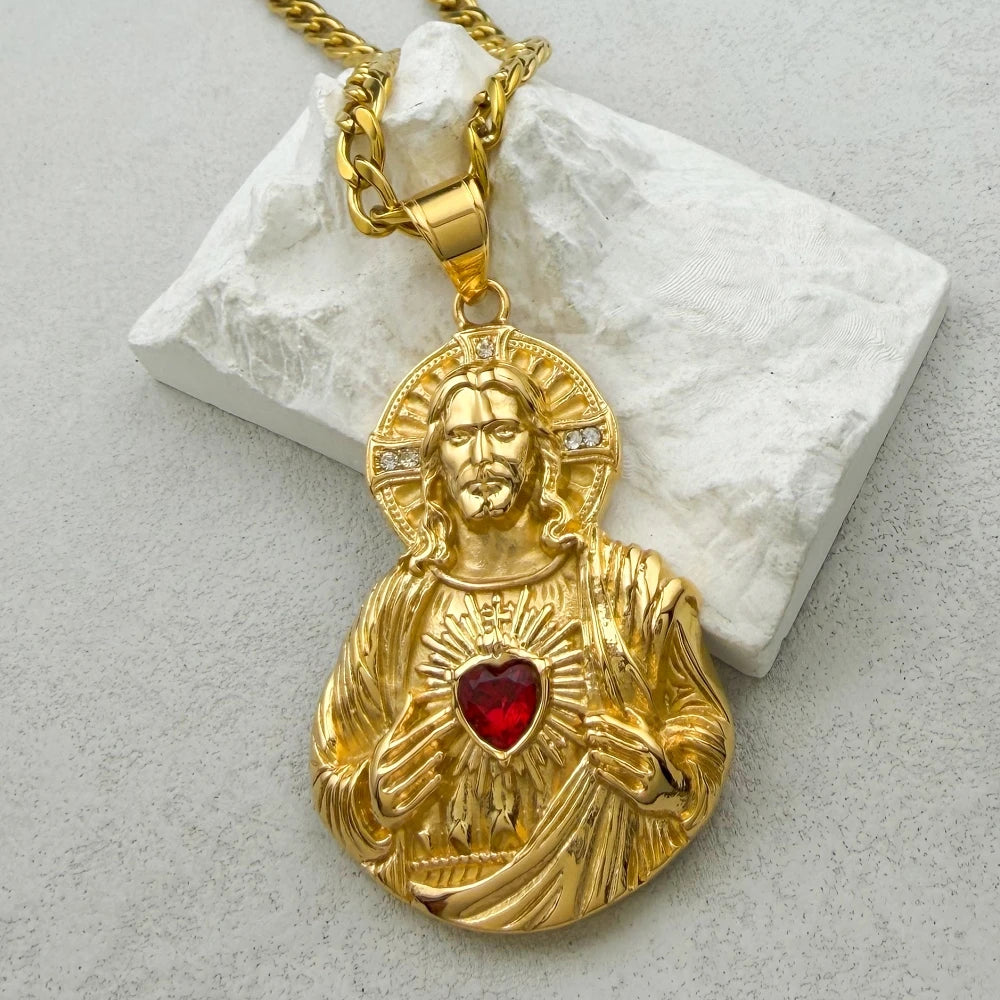 Sacred Heart of Jesus Pendant – in Gold Christian Necklace