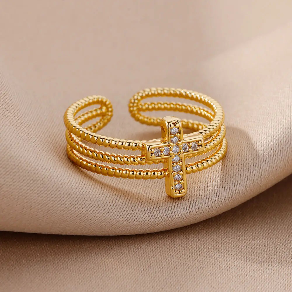 Adjustable Zircon Cross Ring for Women - Christian Ring