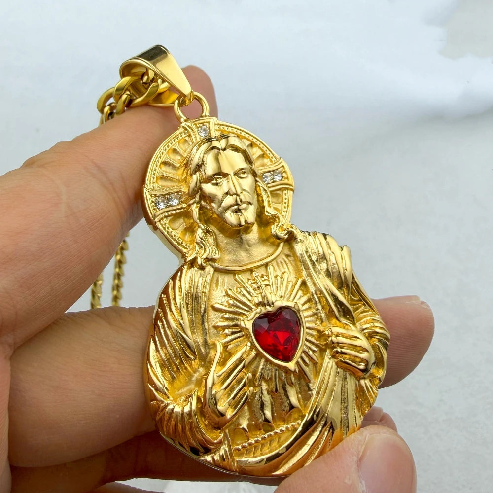 Sacred Heart of Jesus Pendant – in Gold Christian Necklace