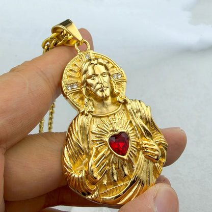 Sacred Heart of Jesus Pendant – in Gold Christian Necklace